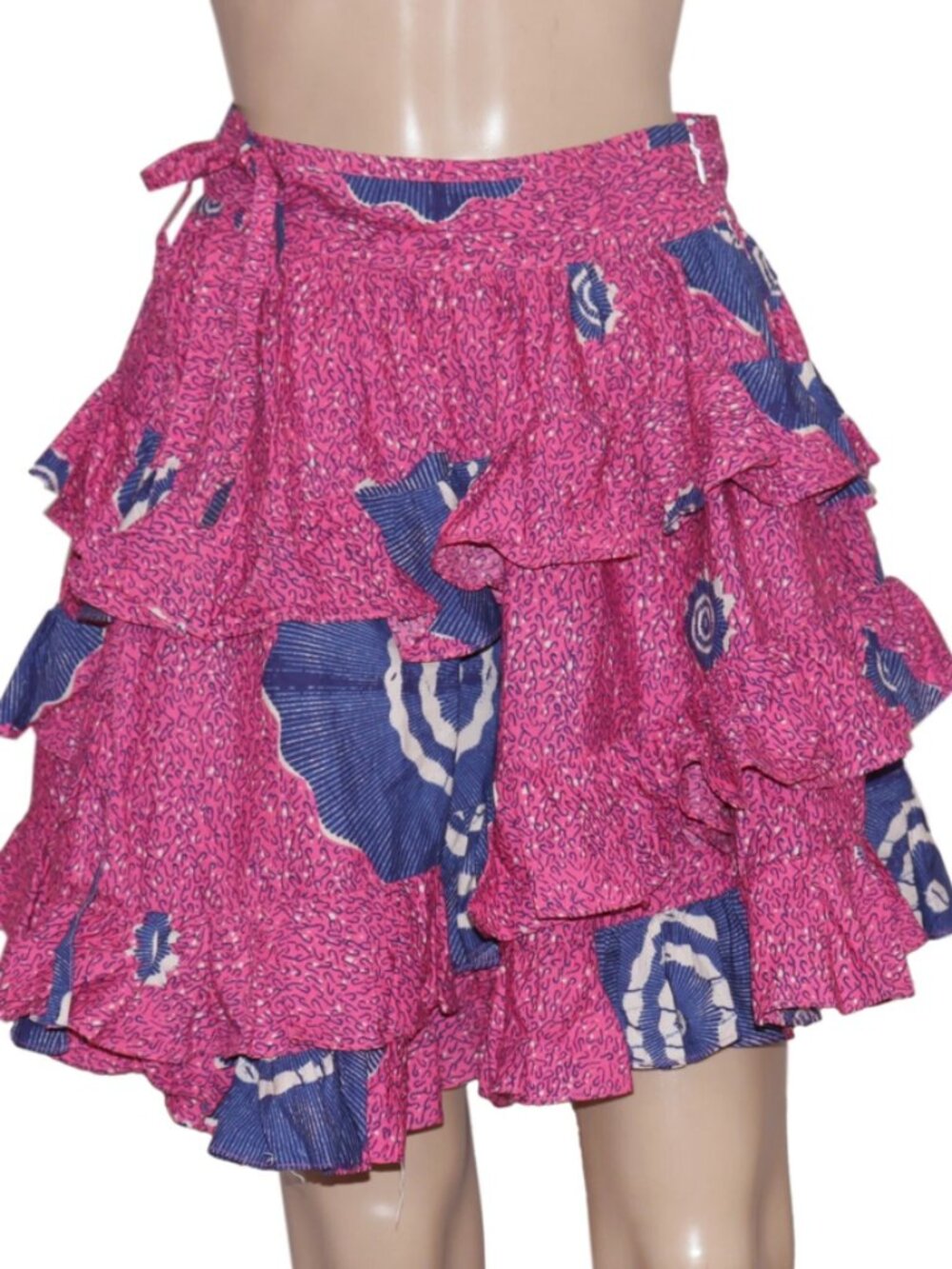 Ulla Johnson Printed Ruffle Trim Asymmetrical High Waist Pink Mini Skirt S